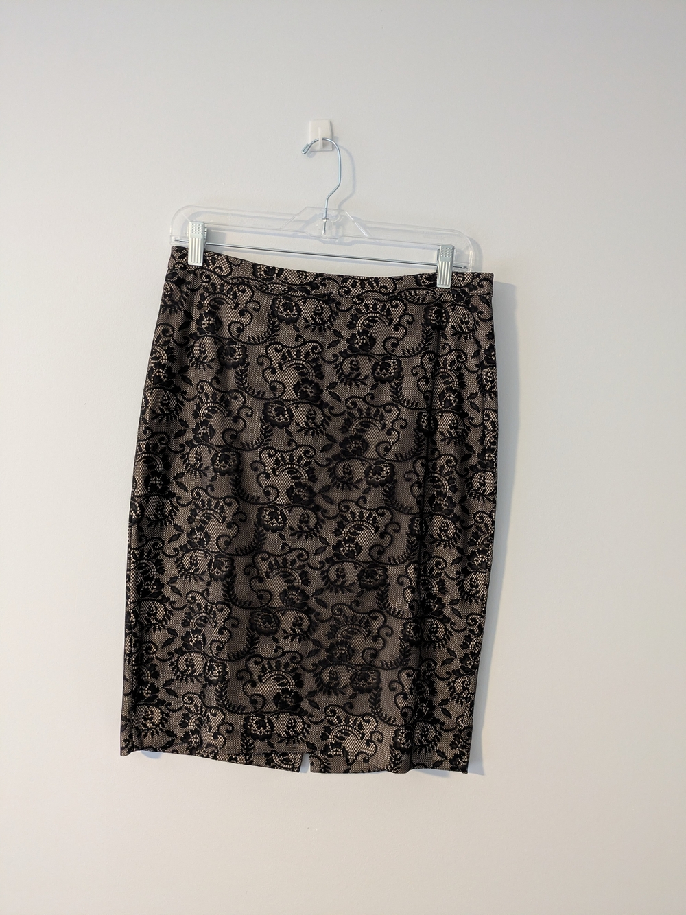 The Limited Black Lace-Overlay Pencil Skirt on Taupe